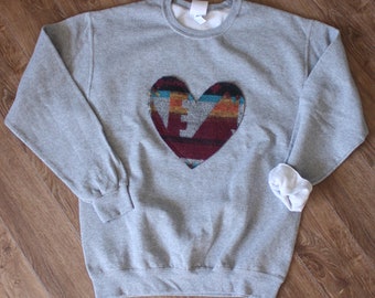 Patterned Heart Sweater | Light Grey Sweater | Oversized | Unisex | Soft and Comfy Sweater | Weekend Clothing | Gift for Mom | Teacher Gift