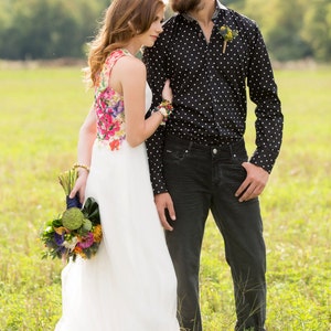 Alternative Wedding Gown White Tulle Dress with Colourful Lace Floral Back Fit and Flare Wedding Gown Full Skirt Custom Order image 3