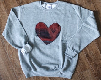 Oversized Burgundy Heart Sweater | Upcycled Fabric, Unisex Fit