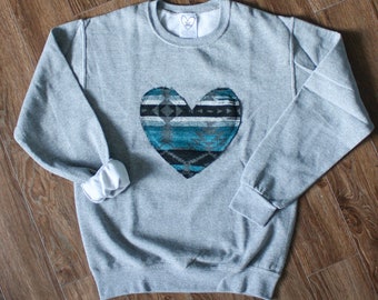 Upcycled Heart Sweater: Unisex Oversized Sweatshirt, Indigenous Fabric