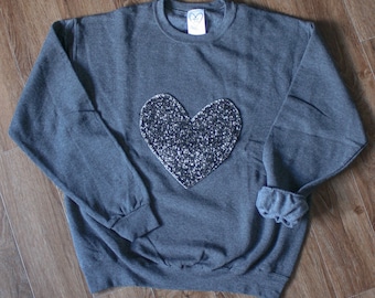 Black Textured Heart Sweater | Dark Grey | Oversized | Unisex | Soft and Comfy | Weekend Sweater | Valentine's Day Gift | Holiday Sweater