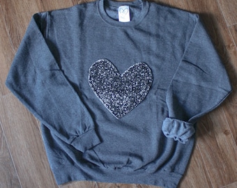 Oversized Heart Sweater | Unisex Dark Grey, Textured Patch