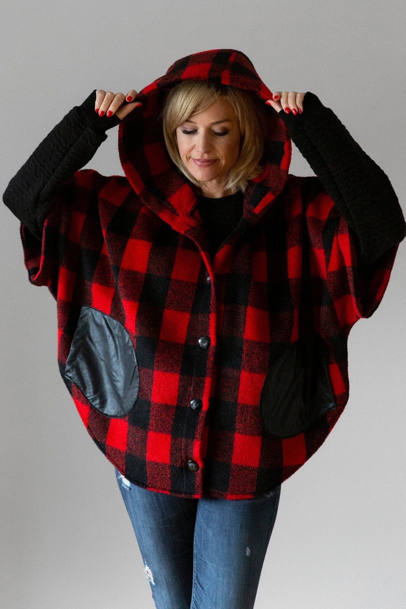 Atticus Plasticiteit bleek Red Plaid Cape Fall Jacket Lumberjack Check Button up - Etsy