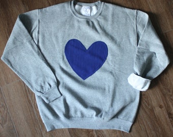 Blue Heart Sweater | Light Grey Sweater | Oversized | Unisex | Soft and Comfy Sweater | Weekend Clothing | Gift for Mom | Teacher Gift