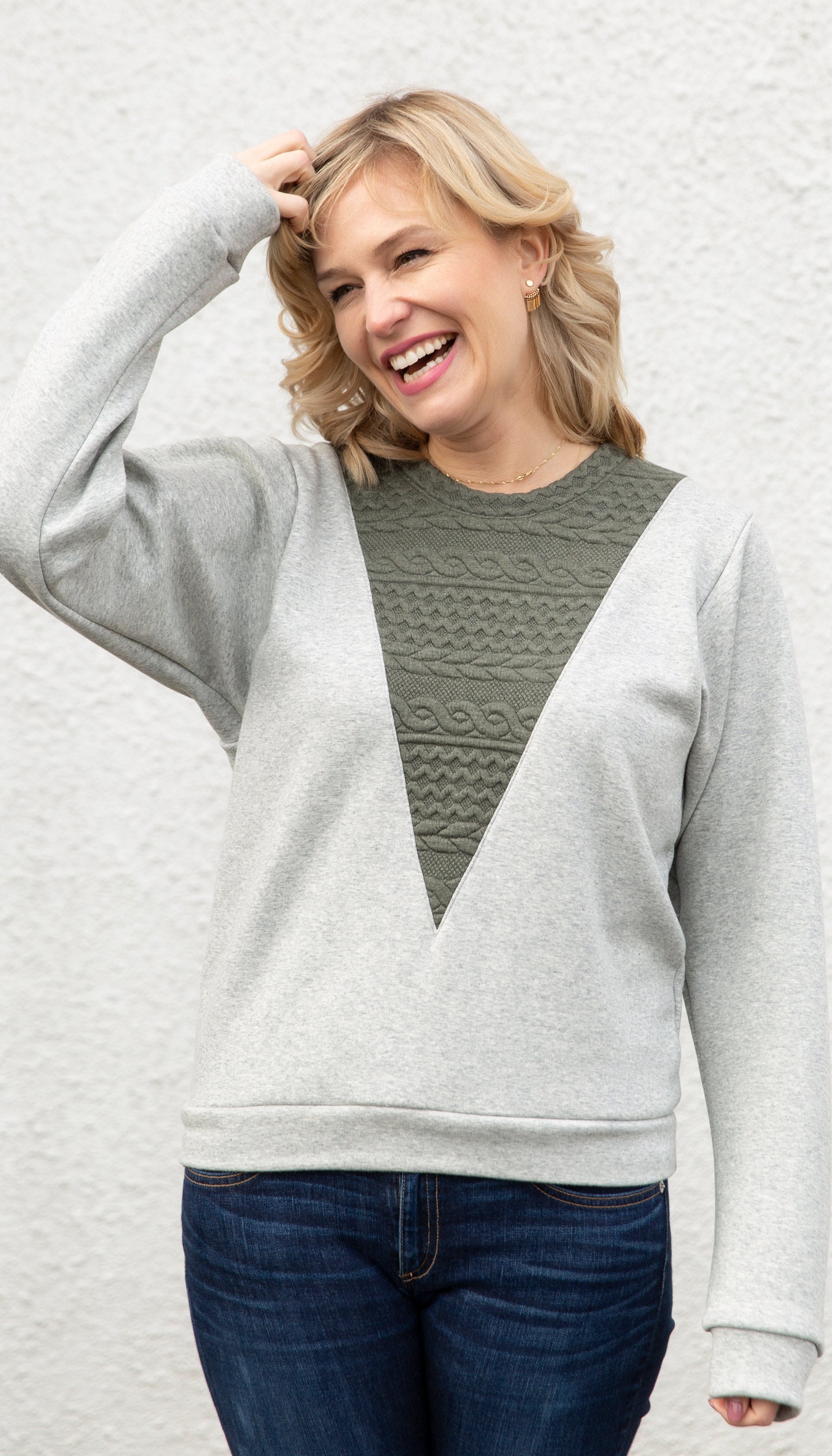 Cozy Sweater With Cable Knit V Insert 