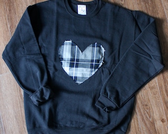 Silver Plaid Heart Sweater | Oversized | Long Sleeve | Tartan | Unisex | Soft and Comfy Sweater | Casual Clothing | Christmas Sweater