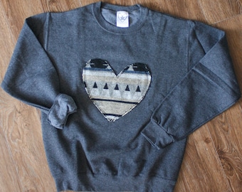 Neutral Patterned Heart Sweater: Dark Grey Oversized Unisex Sweatshirt