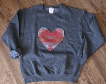 Red Heart Patchwork Sweater: Dark Gray Oversized Unisex Sweatshirt