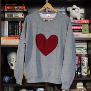 Red Heart Sweater Light Grey Sweater Oversized Unisex Soft and Comfy Sweater Weekend Clothing Gift for Mom Valentine's Day image 2