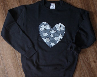 Upcycled Floral Heart Sweater | Oversized Unisex Sweatshirt