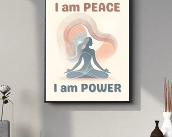 Feminine Meditation Art Print, Yoga Room Wall Decor, Boho Self-Care Poster for Women