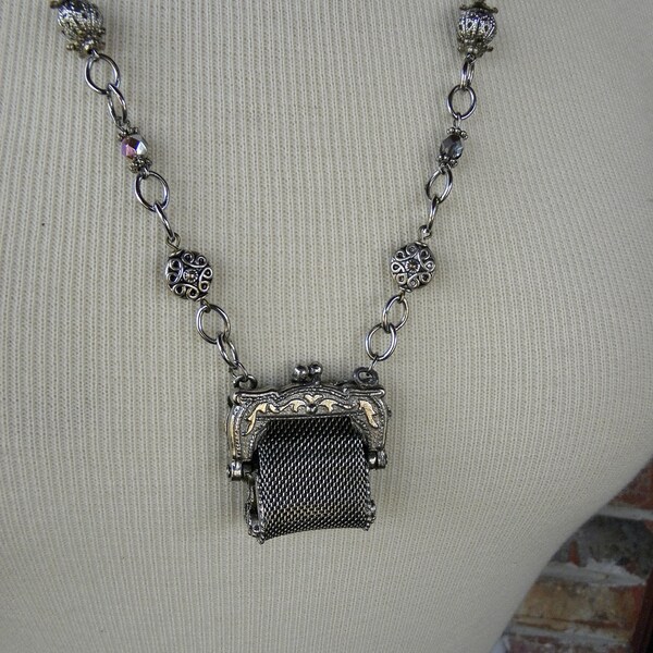 1920's Antique Metal Purse Pin Necklace