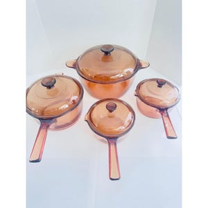 Vision Cookware by Corning Pyrex Amber Brown Glass 8pc Dutch etc