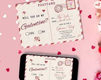 ¿Quieres ser mi Galentine? Plantilla de invitación para fiesta de postal (Descarga digital)