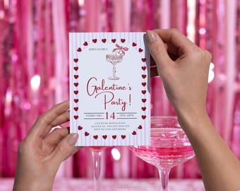 Invitación para la fiesta de Galentine, diseño de corazón editable (descarga instantánea)