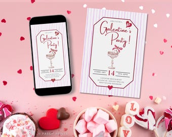 Invitación editable para fiesta de Galentine, Noche de chicas, temática de cóctel (descarga digital)