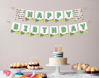Banner editable de tractor de acuarela para fiesta de cumpleaños, banderines verdes de tractor de acuarela, decoración bonita para fiestas, descarga instantánea, plantillas imprimibles