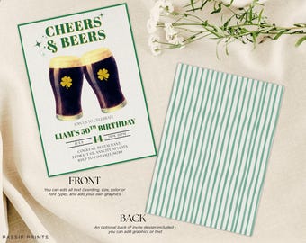Invitación de cumpleaños "Cheers and Beers", plantilla de invitación para fiesta de cerveza, imprimible para cumpleaños de 30, 40, 50 y 60 años, ¡Brindemos por las cervezas!, 50 cumpleaños de Guinness