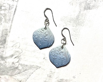 Blue & white earrings, floral earrings, handmade polymer clay charms, handmade earrings, OOAK, boho bohemian earrings, peta designs au