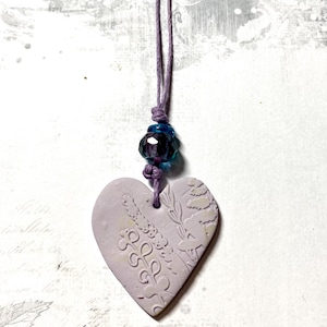 Hanging heart, floral print pendant, botanical print heart, OOAK, boho,polymer clay heart, peta designs au, hanging decoration,tree ornament