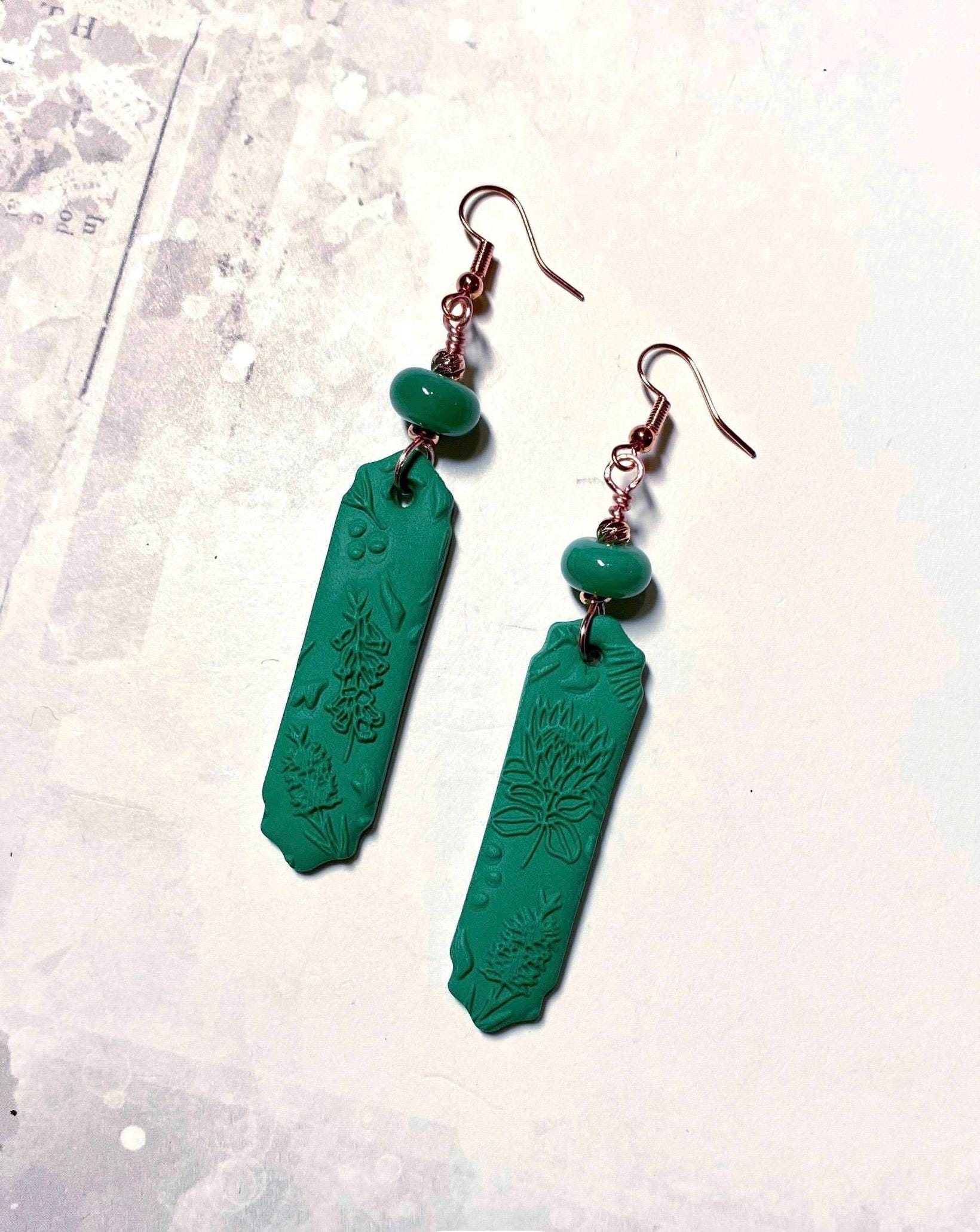 Floral earrings, bottlebrush & protea flower earrings, handmade polymer clay charms, handmade earrings, OOAK, boho earrings, peta designs au
