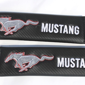 Ford Mustang Seat Belt Covers Carbon Protector with embroidered logo Emblem 2pcs carseatbelt Gift Idea Man dad Cushion Shoulder Harness Pad
