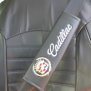 Cadillac Seat Seafty Belt Covers Carbon Protector with embroidered logo 2 pcs carseatbelt birthday Gift Man dad Cushion Shoulder Harness Pad