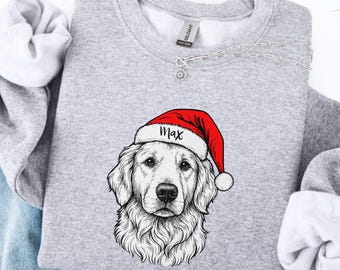 Custom Santa Paws Golden Christmas Dog Sweatshirt, Dog Breeds in Festive Santa Hat T-shirt, Dog Lover Shirt, Funny Christmas Gift Hoodie