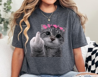 Funny Y2k Cat T-shirt, Silly Cats Tee, 90s Retro Kitten Shirt, Ironic Vintage Graphic Tees, Sarcastic Meme Tshirt, Gag Gifts, Valentines Day