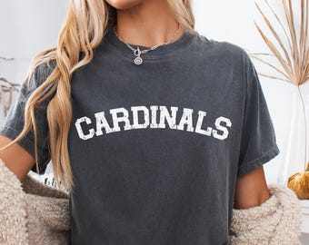 Comfort Colors® Cardinals Distressed Mascot Shirt, Cardinals High School Mascot Tee, Cardinals Team Shirt, Cardinals Retro Team Pride Shirt