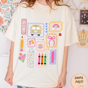 Comfort Colors Trendy Teacher Shirt, Colorful Doodle Back To School Shirt, Preppy Coquette School T-shirt, Girly Pink Bow Tee, Teacher Gifts