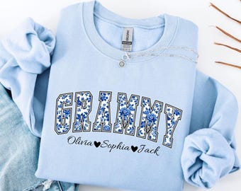 Custom Gift for Grammy Sweatshirt with Grandkids Names, Grandma Gift Idea Shirt, Birthday Gift Grammy Sweater,Personalized Grandparent Gift