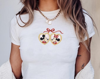 Camiseta retro de Disney Mickey Minnie para bebé, pareja de Disney, camiseta de noche de enamorados de WDW Disneyland para mejor amiga, regalo de cumpleaños para mejor amiga para ella