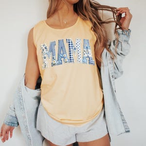 Mama Faux Patchwork Tank Top, Mama Comfort Color Tank, Retro Mama, Motherhood Shirts, Mama T-Shirt, Mom Shirts, Mama Tees, Mothers Day Gift