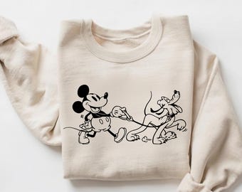 Mickey and Pluto Sweatshirt, Disney Friends Checkered Sweatshirt, Vintage Bestie Gift, Funny Cozy Disney Sweater, Disneyland Hoodie