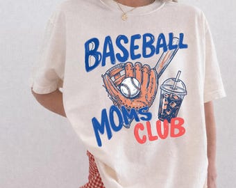 Comfort Colors® Baseball Moms Club T-Shirt, Game Day Doodle Tee, Sports Mom Apparel
