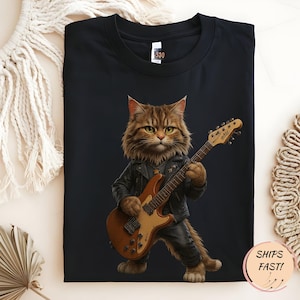 Funny Cat Meme Shirt, Playing Guitar Cat Shirt, Gen Z Joke Shirt, Stupid Brainrot Gift, Cat Lover Gift, Funny Kitty Tee, Cool Cat Shirt