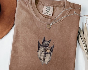 Comfort Colors® Retro Bats Tee Y2K Inspired Bats Shirt, 90s Style Bats T-shirt, Bat Coffee Lover Gift, Retro Aesthetic Bat Shirt