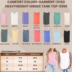 以下が含まれることがあります： Comfort Colors 9360 ヘビーウェイトユニセックスタンクトップ。ガーメントダイ加工済み。ブロッサム、ホワイト、バイオレット、ブライトサーモン、ペッパー、シーフォーム、アイボリー、ブルースプルース、バター、ブルージーンズ、ウォーターメロン、フローブルー、シャンブレー、ブラックの14色展開。サイズ表付き。