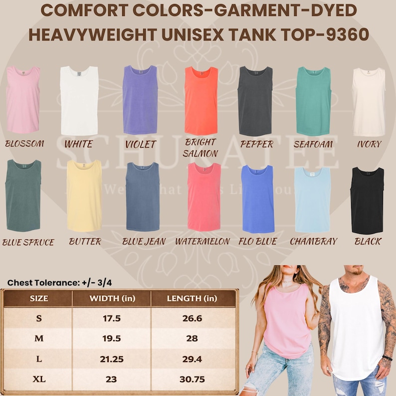 以下が含まれることがあります： Comfort Colors 9360 ヘビーウェイトユニセックスタンクトップ。ガーメントダイ加工済み。ブロッサム、ホワイト、バイオレット、ブライトサーモン、ペッパー、シーフォーム、アイボリー、ブルースプルース、バター、ブルージーンズ、ウォーターメロン、フローブルー、シャンブレー、ブラックの14色展開。サイズ表付き。