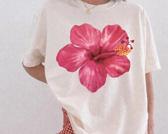 Comfort Colors® Hibiscus Flower Shirt, Y2K Hawaiian Beach Shirt, Tropical Summer Tee, Hawaii Vacation Shirt, Coastal Trendy Gift for Her