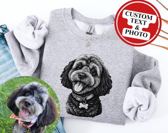 Custom Dog Photo Sweatshirt, Dog Owner Birthday Gift, Personalized Pet Portrait from Photo, Custom Dog Cat Drawing Shirt, Pet Memorial Gift