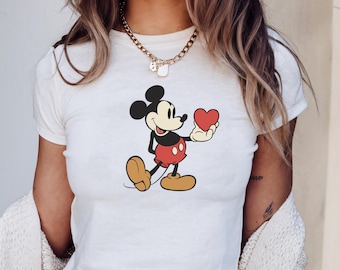 Retro Mickey Disney Baby Tee, Classic Mickey Baby Tee, Y2k 90s Style Mickey Mouse Tee, Heart Valentines Day, Birthday Gift For Her