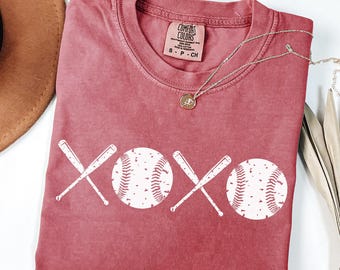 Comfort Colors® Baseball XOXO Shirt, Game Day Fan Apparel, Baseball Season, Baseball Lover Mama Shirt, Cheer Baseball Mom Gift
