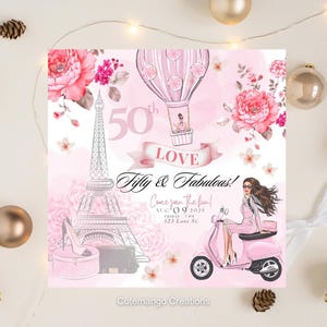 Parisian Birthday Party Invitation - Editable Paris Theme Invite - Printable Girl Birthday Template