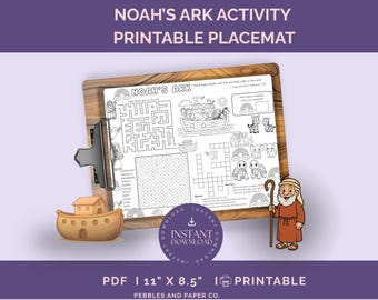 Noah's Ark Activity Placemat, Bible Story Coloring Page (Digital Download)