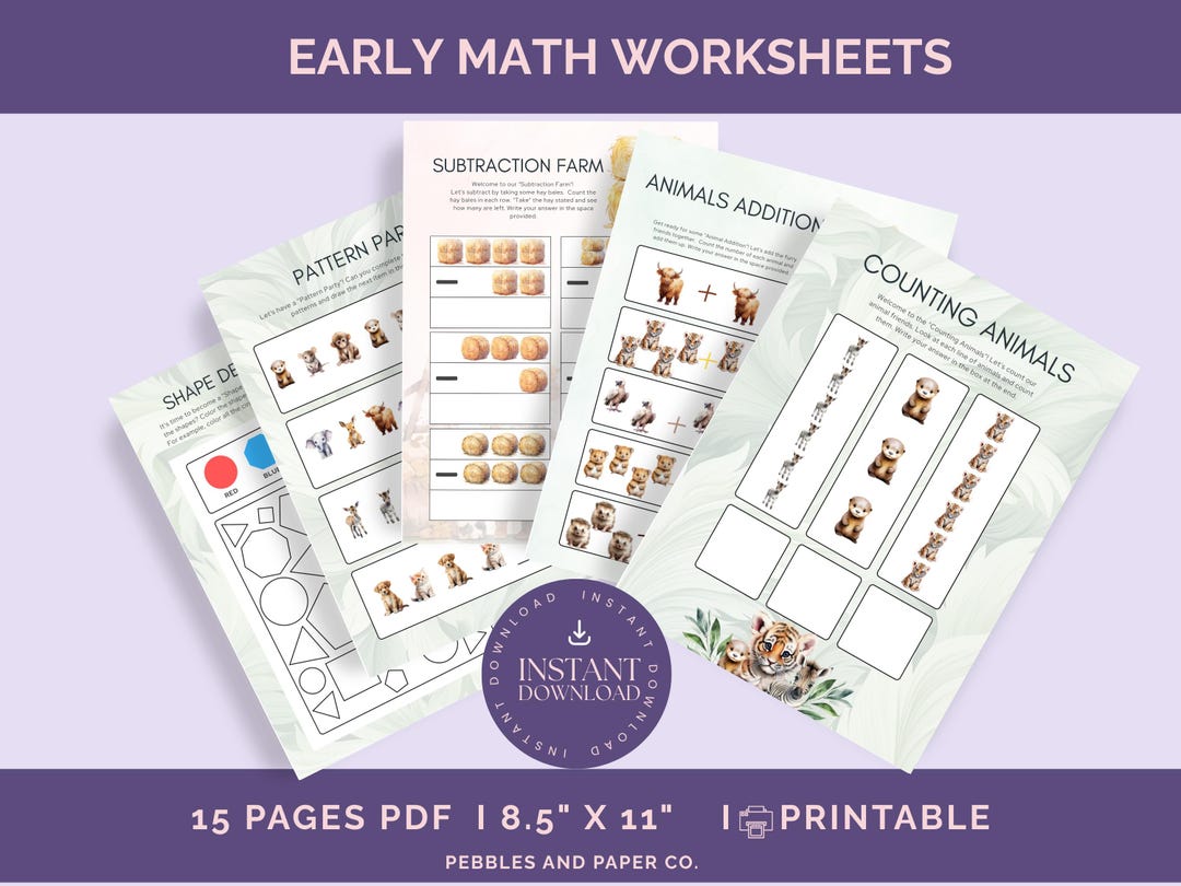 Early Math Skills Worksheets, Preschool Kindergarten Learning (PDF) - Etsy