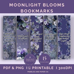 Bible Verses Bookmark, Faith Bible Study Activity Scripture Bookmarks, Moonlight Florals Bookmark Set, Inspirational Christian Scripture
