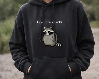 Sweat à Capuche Unisexe Raton Laveur - Motif Humoristique 'I Require Snacks' - Sweatshirt Confortable