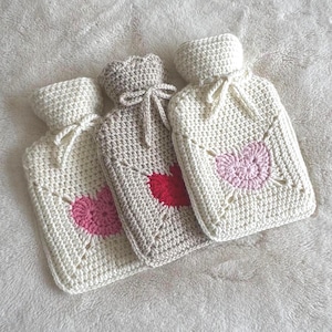 Crochet Love Heart Hot Water Bottle Cover Pattern, 1 lire hot water bottle, crochet bottle cover, crochet pattern